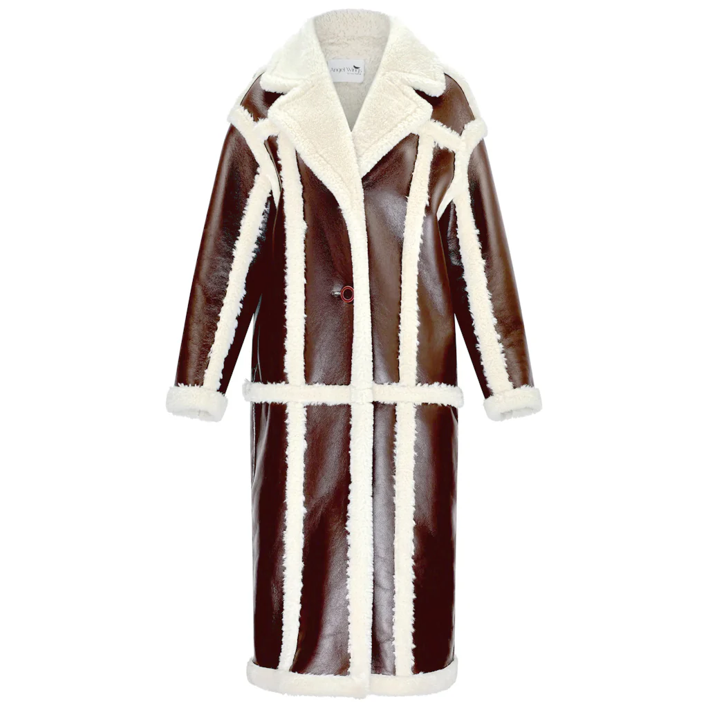 ANGEL WINGS FAUX LEATHER SHEARLING TRENCH - BROWN